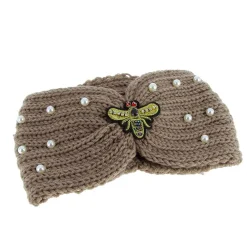Bandeau de laine avec abeille marron