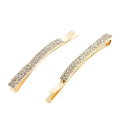 Barrettes dorées 2 rangées de strass x 2