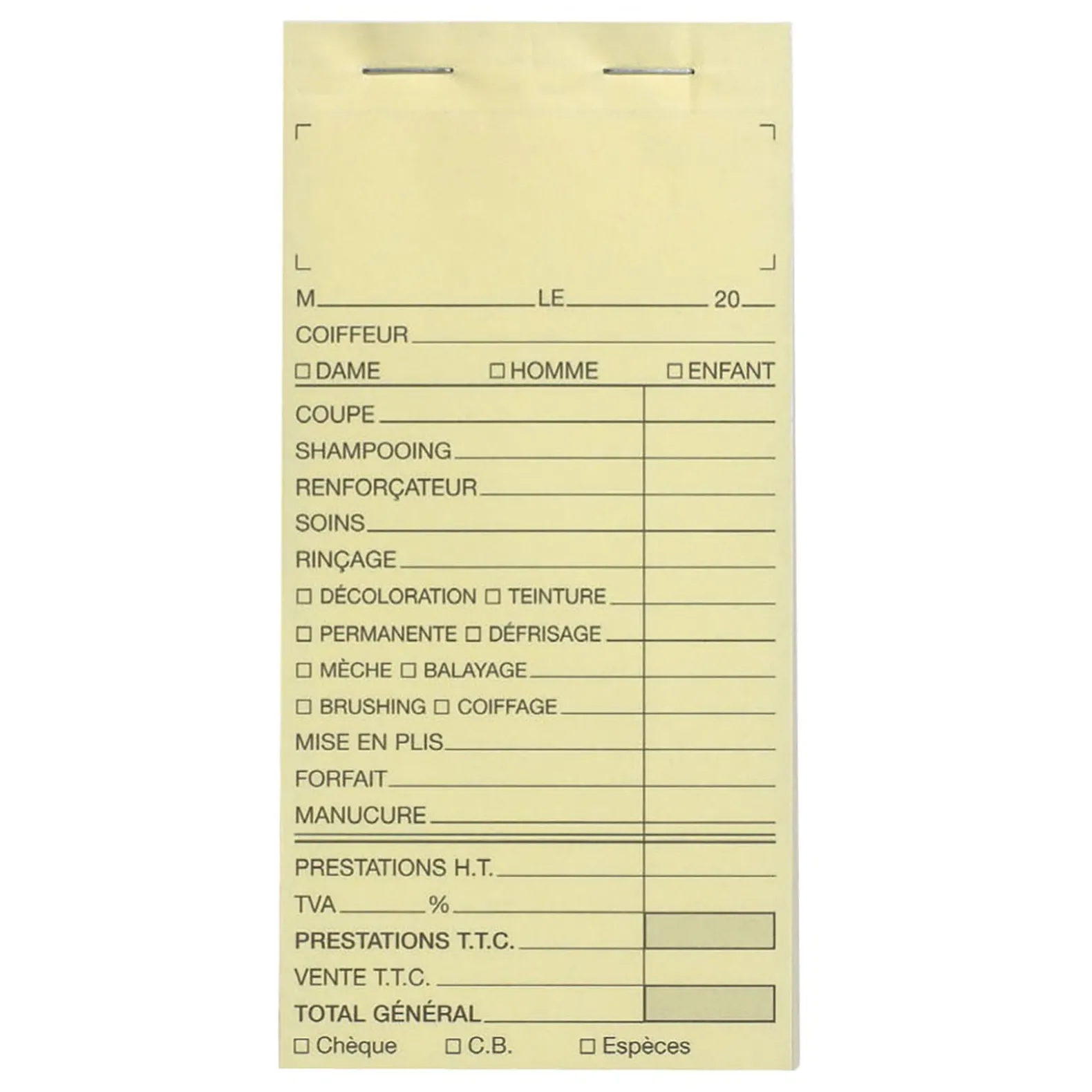 Carnet de caisse sans numéro
