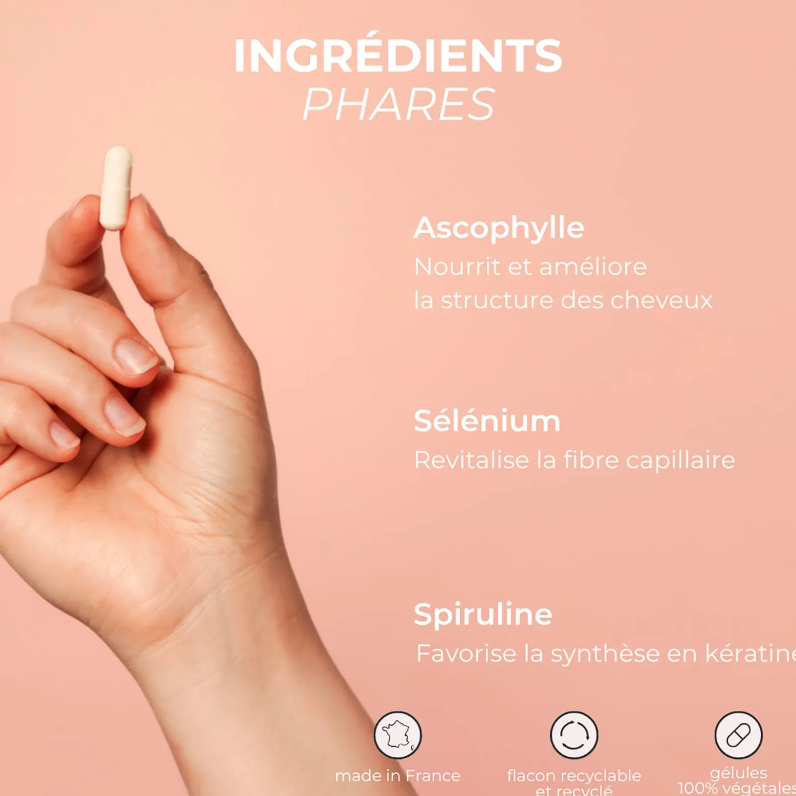 Complément alimentaire complexe spiruline cheveux secs cure 30 jours