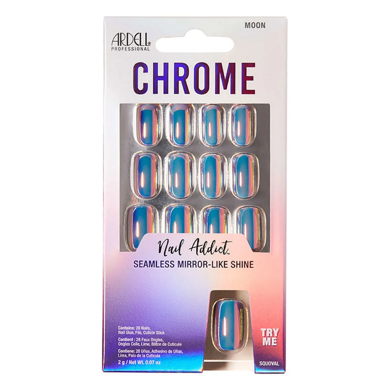 Faux ongle effet chrome moon