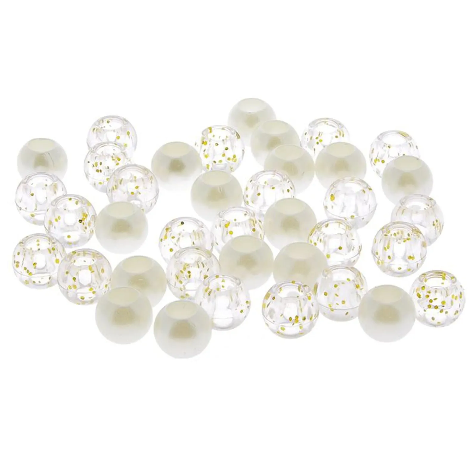 Perles cheveux blanches et transparentes à paillettes dorée
