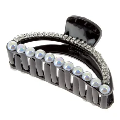 Pince croco strass et perles demi lune