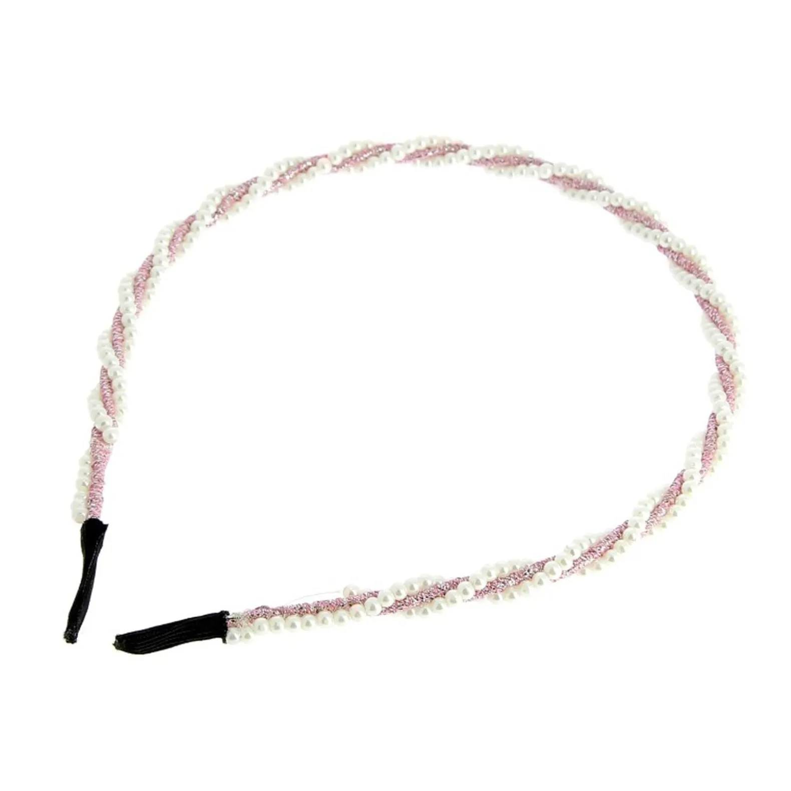 Serre-tête perles et cordon pailleté rose